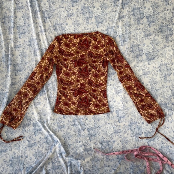 Vintage Long Sleeved Top Y2K Fairy Key Hole Tied Top Paisley Design Blouse Kona - Picture 7 of 10
